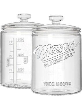 1 Gallon Glass Cookie Jar with Lid - Wide Mouth Mason Jar for Kitchen Storage